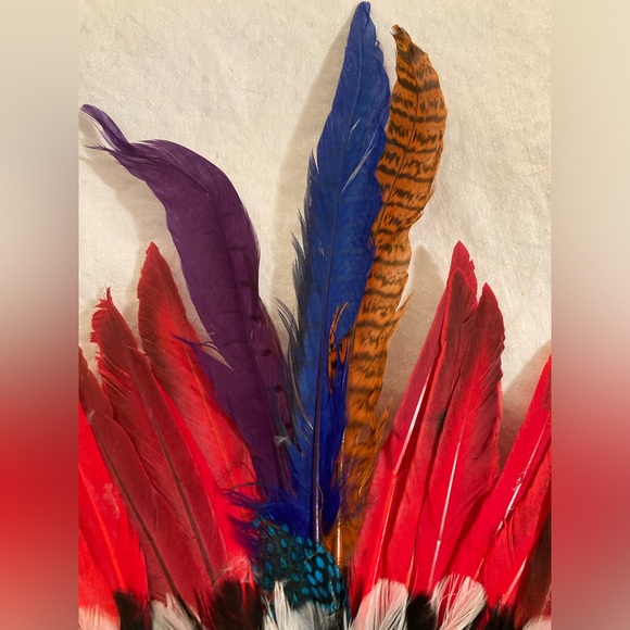 NWT Feather Mask Mardi Gras Masquerade, COSTUME Party Mask RED MULTI - Picture 3 of 5